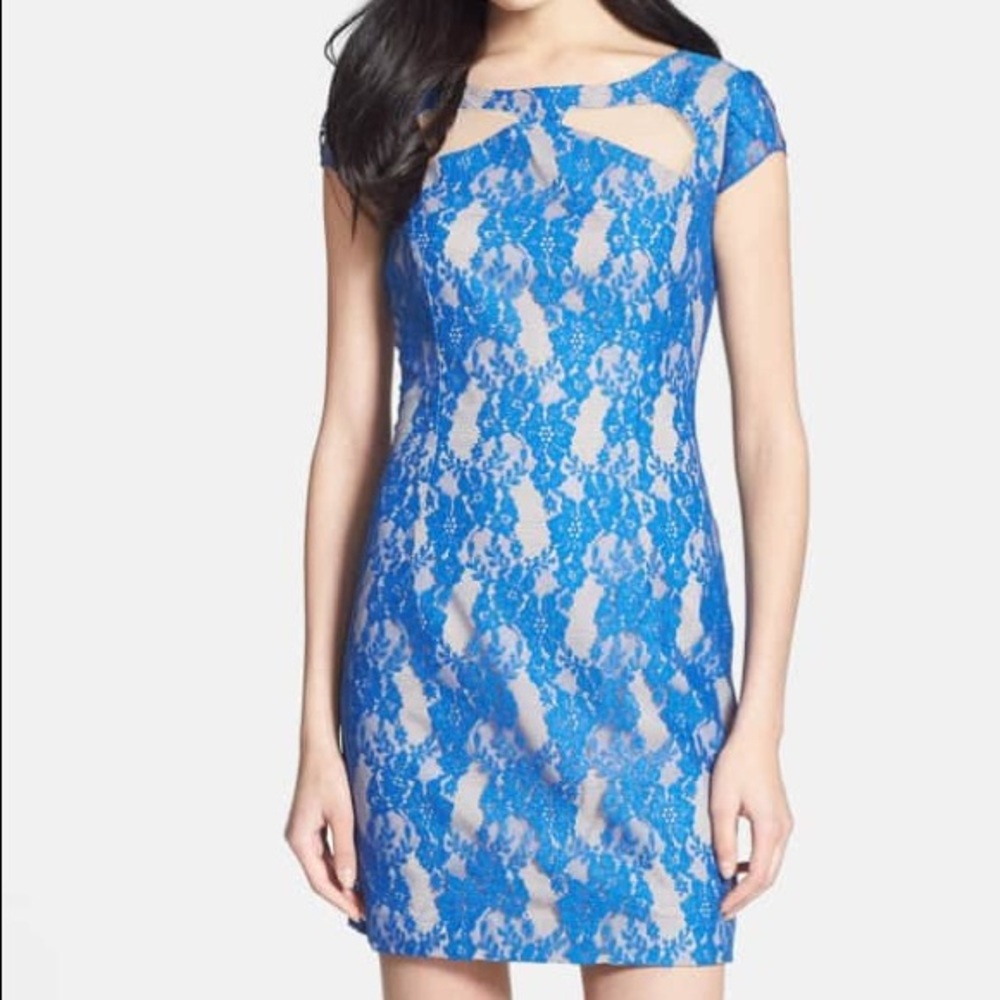 Hailey Adrianna Papell Blue Lace Dress
